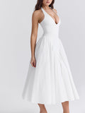 Amozae-nye outfits back to school dress  Marilyn White Cotton Halter Midi Sundress