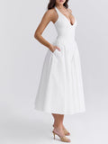 Amozae-nye outfits back to school dress  Marilyn White Cotton Halter Midi Sundress