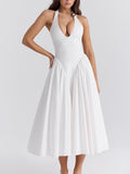 Amozae-nye outfits back to school dress  Marilyn White Cotton Halter Midi Sundress