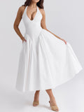 Amozae-nye outfits back to school dress  Marilyn White Cotton Halter Midi Sundress