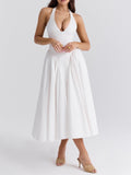 Amozae-nye outfits back to school dress  Marilyn White Cotton Halter Midi Sundress