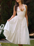 Amozae-nye outfits back to school dress  Marilyn White Cotton Halter Midi Sundress