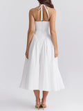Amozae-nye outfits back to school dress  Marilyn White Cotton Halter Midi Sundress