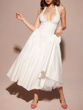 Amozae-nye outfits back to school dress  Marilyn White Cotton Halter Midi Sundress