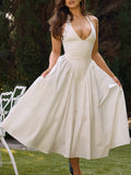 Amozae-nye outfits back to school dress  Marilyn White Cotton Halter Midi Sundress