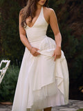 Amozae-nye outfits back to school dress  Marilyn White Cotton Halter Midi Sundress