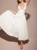 Amozae-nye outfits back to school dress  Marilyn White Cotton Halter Midi Sundress