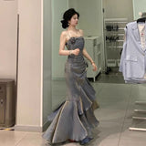 Amozae-nye outfits back to school dress  Metallic Asymmetric Tiered Ruffle Rosette Dress
