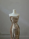 Amozae-nye outfits back to school dress  Metallic Gold Mermaid Dress