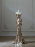 Amozae-nye outfits back to school dress  Metallic Gold Mermaid Dress