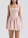 Amozae-nye outfits back to school dress  Natassia White Rosebud Print Cotton Mini Dress