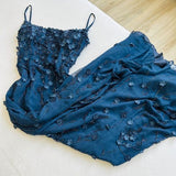 Amozae-nye outfits back to school dress  Navy Blue Floral Embroidered Chiffon Maxi Dress