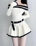 Amozae-nye outfits back to school dress  Off Shoulder Double Belt Knit Dress