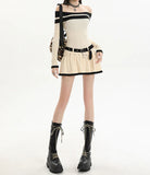 Amozae-nye outfits back to school dress  Off Shoulder Double Belt Knit Dress