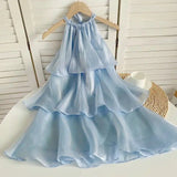 Amozae-nye outfits back to school dress  Organza Halterneck Layered Mini Dress