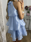 Amozae-nye outfits back to school dress  Organza Halterneck Layered Mini Dress