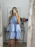 Amozae-nye outfits back to school dress  Organza Halterneck Layered Mini Dress