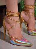 Amozae-Iridescent Clear Lace-up Heels