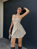 Amozae-nye outfits back to school dress  Paper Fold Solid Sling Mini Dress