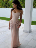 Amozae-nye outfits back to school dress  Pink Embellished Corset Draped Mesh Maxi Dress