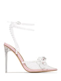 Amozae-Pearl Bow Pointed Toe Transparent Heels