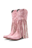 Amozae-Fringe Pointed Toe Knee High Boots