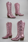 Amozae-Metallic Square Toe Knee High Cowboy Boots