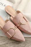 Amozae-Suede Pointed Metal Buckle Mule Slides