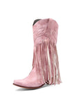 Amozae-Fringe Pointed Toe Knee High Boots