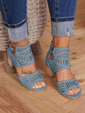 Amozae-Hollow Out Chunky Heel Sandals