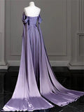 Amozae-nye outfits back to school dress  Purple Satin Off-Shoulder Draped Maxi Dress