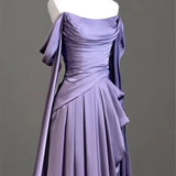 Amozae-nye outfits back to school dress  Purple Satin Off-Shoulder Draped Maxi Dress