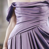 Amozae-nye outfits back to school dress  Purple Satin Off-Shoulder Draped Maxi Dress