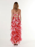 Amozae-nye outfits back to school dress  Red Margarita Ruffle Floral-Print Maxi Dress