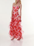 Amozae-nye outfits back to school dress  Red Margarita Ruffle Floral-Print Maxi Dress