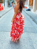 Amozae-nye outfits back to school dress  Red Margarita Ruffle Floral-Print Maxi Dress