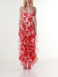 Amozae-nye outfits back to school dress  Red Margarita Ruffle Floral-Print Maxi Dress