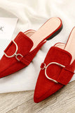 Amozae-Suede Pointed Metal Buckle Mule Slides