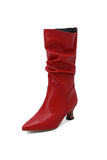 Amozae-Pointed Toe Pleated Knee High Boots