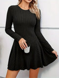 Amozae-nye outfits back to school dress  Rib Knit Flare Sweater Dress