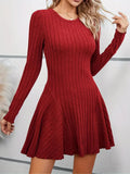 Amozae-nye outfits back to school dress  Rib Knit Flare Sweater Dress