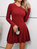 Amozae-nye outfits back to school dress  Rib Knit Flare Sweater Dress