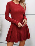 Amozae-nye outfits back to school dress  Rib Knit Flare Sweater Dress