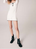 Amozae-nye outfits back to school dress  Ribbed Bow Knot Lettuce Trim Dress