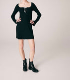 Amozae-nye outfits back to school dress  Ribbed Bow Knot Lettuce Trim Dress