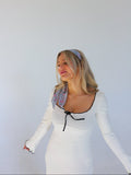 Amozae-nye outfits back to school dress  Ribbed Bow Knot Lettuce Trim Dress