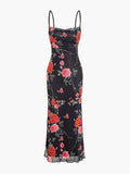 Amozae-nye outfits back to school dress  Rose Flower Print Mesh Midi Dress