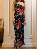 Amozae-nye outfits back to school dress  Rose Flower Print Mesh Midi Dress