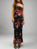 Amozae-nye outfits back to school dress  Rose Flower Print Mesh Midi Dress