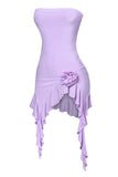 Amozae-nye outfits back to school dress  Rosette Assymetric Ruffle Mini Tube Dress